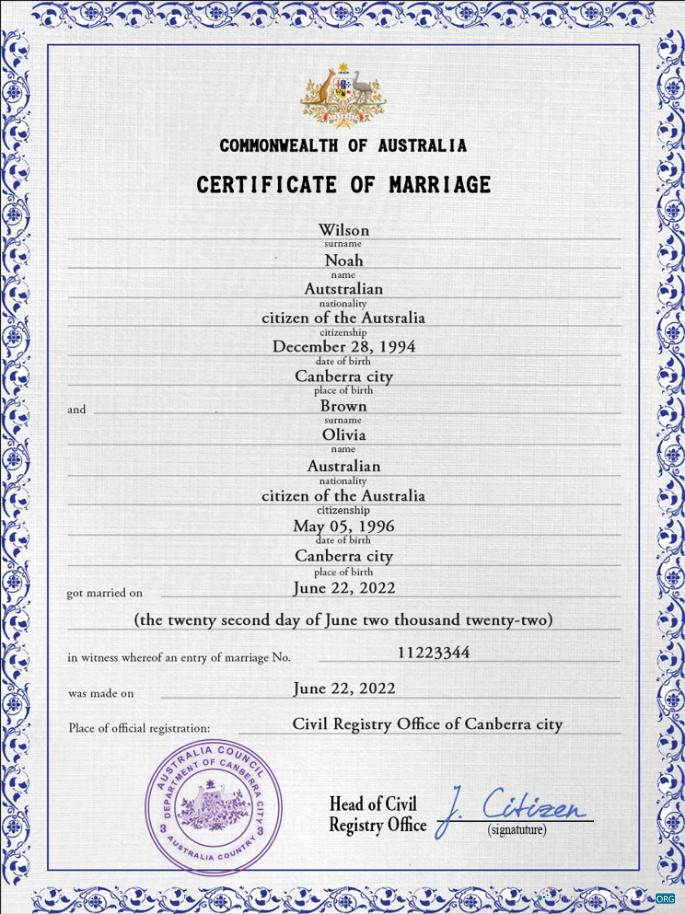Download Australia marriage certificate PSD template Photoshop template